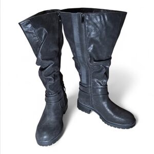 Extra Wide Calf Slouchy Knee High Boots Wide Width Low Heel Black Women’s 10XW